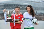 26 February 2010; David Cassidy, Shelbourne, with model Georgia Salpa at the launch of 2010 Airtricity First Division. D4 Berkely Hotel, Ballsbridge, Dublin. Picture credit: David Maher / SPORTSFILE