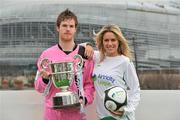 26 February 2010; Gary Sheehan, Wexford Youths, with model Jenny Lee Masterson at the launch of 2010 Airtricity First Division. D4 Berkely Hotel, Ballsbridge, Dublin. Picture credit: David Maher / SPORTSFILE
