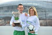26 February 2010; Mark McNulty, Cork City, with model Jenny Lee Masterson at the launch of 2010 Airtricity First Division. D4 Berkely Hotel, Ballsbridge, Dublin. Picture credit: David Maher / SPORTSFILE