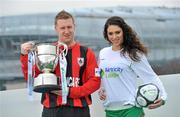 26 February 2010; Philip Byrne, Longford United, with model Georgia Salpa at the launch of 2010 Airtricity First Division. D4 Berkely Hotel, Ballsbridge, Dublin. Picture credit: David Maher / SPORTSFILE