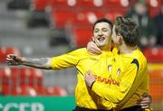 26 February 2010; Alex Williams, left, St Patrick's Athletic, celebrates after scoring his side's first goal with team-mate Vincent Faherty. Setanta Sports Cup, St Patrick's Athletic v Linfield, Richmond Park, Inchicore, Dublin. Picture credit: David Maher / SPORTSFILE
