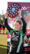 21 February 2010; The Queen's University captain Shauna Jordan lifts the Purcell Shield after the final. Queen's University, Belfast, v National University of Ireland, Maynooth, pitch 3, Cork Institute of Technology, Cork. Picture credit: Ray McManus / SPORTSFILE