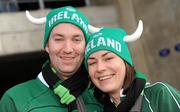 27 February 2010; Ireland fans Michael Field, from Longford, and Gail Feehan, from Tipperary, at the game. RBS Six Nations Rugby Championship, England v Ireland, Twickenham Stadium, Twickenham, London, England. Picture credit: Brendan Moran / SPORTSFILE