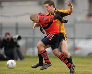 27 February 2010; Barry O'Driscoll, UCC, in action against Kevin Nolan, DCU. Ulster Bank Sigerson Cup Final, Dublin City University v University College Cork, Leixlip GAA Club, Leixlip, Co. Kildare. Picture credit: Pat Murphy / SPORTSFILE
