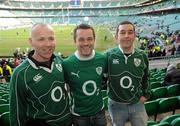 27 February 2010; Ireland fans, from left to right, Rob King, Ronan O'Sullivan and Alan Rigney all from Clifden, Co. Galway, at the game. RBS Six Nations Rugby Championship, England v Ireland, Twickenham Stadium, Twickenham, London, England. Picture credit: Matt Browne / SPORTSFILE