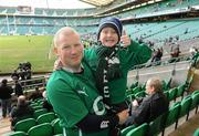 27 February 2010; Ireland fans Noel Bergin and his 6 year old son Ciaran, from Clondalkin, Co. Dublin, at the game. RBS Six Nations Rugby Championship, England v Ireland, Twickenham Stadium, Twickenham, London, England. Picture credit: Matt Browne / SPORTSFILE