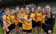12 March 2016; Player of the match Ava Looney, Scoil Phobail Sliabh Luachra, Rathmore, Kerry, with her trophy and team-mates. Lidl All Ireland Junior C Post Primary Schools Championship Final 2016, Mercy S.S. Ballymahon, Longford v Scoil Phobail Sliabh Luachra, Rathmore, Kerry. MacDonagh Park, Nenagh, Tipperary. Picture credit: Matt Browne / SPORTSFILE