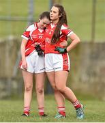 12 March 2016; Rebecca O'Kane,19, and Sarah Horan, Mercy S.S. Ballymahon, Longford, after the game. Lidl All Ireland Junior C Post Primary Schools Championship Final 2016, Mercy S.S. Ballymahon, Longford v Scoil Phobail Sliabh Luachra, Rathmore, Kerry. MacDonagh Park, Nenagh, Tipperary. Picture credit: Matt Browne / SPORTSFILE