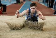 12 March 2016; Dion Ryan, Waterford A.C., competing in the Boys U18 Long Jump. GloHealth Juvenile Indoor Championships. AIT, Athlone, Co. Westmeath. Picture credit: Sam Barnes / SPORTSFILE