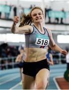 12 March 2016; Mollie O'Reilly, Dundrum South Dublin A.C., celebrates winning the girls U19 400m. GloHealth Juvenile Indoor Championships. AIT, Athlone, Co. Westmeath. Picture credit: Sam Barnes / SPORTSFILE
