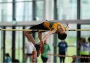 12 March 2016; Conor Blake, St John's A.C., on his way to winning the Boys U15 High Jump. GloHealth Juvenile Indoor Championships. AIT, Athlone, Co. Westmeath. Picture credit: Sam Barnes / SPORTSFILE