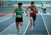 12 March 2016; Ondrej Olah, Templemore A.C., left, finishes ahead of Ross Daly, Enniscorthy Juvenile A.C., during the Boys U17 60m heats. GloHealth Juvenile Indoor Championships. AIT, Athlone, Co. Westmeath. Picture credit: Sam Barnes / SPORTSFILE
