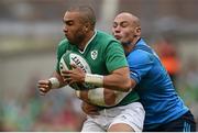 12 March 2016; Simon Zebo, Ireland, is tackled by Sergio Parisse, Italy. RBS Six Nations Rugby Championship, Ireland v Italy. Aviva Stadium, Lansdowne Road, Dublin. Picture credit: Cody Glenn / SPORTSFILE