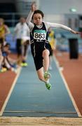 12 March 2016; Dylan McKenna, Corran A.C., in action during the Boys U13 Long Jump. GloHealth Juvenile Indoor Championships. AIT, Athlone, Co. Westmeath. Picture credit: Sam Barnes / SPORTSFILE