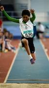12 March 2016; Jacob Clarke, Rathcoole A.C., in action during the Boys U13 Long Jump. GloHealth Juvenile Indoor Championships. AIT, Athlone, Co. Westmeath. Picture credit: Sam Barnes / SPORTSFILE