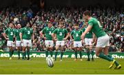 12 March 2016; The Ireland team watch on as Jonathan Sexton kicks a conversion. RBS Six Nations Rugby Championship, Ireland v Italy. Aviva Stadium, Lansdowne Road, Dublin. Picture credit: Ramsey Cardy / SPORTSFILE