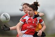 12 March 2016; Aisling McCormack, Mercy S.S. Ballymahon, Longford, in action against Rebecca Cremin, Scoil Phobail Sliabh Luachra, Rathmore, Kerry. Lidl All Ireland Junior C Post Primary Schools Championship Final 2016, Mercy S.S. Ballymahon, Longford v Scoil Phobail Sliabh Luachra, Rathmore, Kerry. MacDonagh Park, Nenagh, Tipperary. Picture credit: Matt Browne / SPORTSFILE