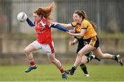 12 March 2016; Sarah Dillon, Mercy S.S. Ballymahon, Longford, in action against Rachel Fitzgerald, Scoil Phobail Sliabh Luachra, Rathmore, Kerry. Lidl All Ireland Junior C Post Primary Schools Championship Final 2016, Mercy S.S. Ballymahon, Longford v Scoil Phobail Sliabh Luachra, Rathmore, Kerry. MacDonagh Park, Nenagh, Tipperary. Picture credit: Matt Browne / SPORTSFILE