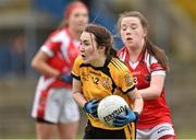 12 March 2016; Sarah Nagle, Scoil Phobail Sliabh Luachra, Rathmore, Kerry, in action against Clodagh Dillon, Mercy S.S. Ballymahon, Longford. Lidl All Ireland Junior C Post Primary Schools Championship Final 2016, Mercy S.S. Ballymahon, Longford v Scoil Phobail Sliabh Luachra, Rathmore, Kerry. MacDonagh Park, Nenagh, Tipperary. Picture credit: Matt Browne / SPORTSFILE
