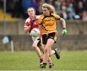 12 March 2016; Brid Ryan, Scoil Phobail Sliabh Luachra, Rathmore, Kerry, in action against Rebecca O'Kane, Mercy S.S. Ballymahon, Longford. Lidl All Ireland Junior C Post Primary Schools Championship Final 2016, Mercy S.S. Ballymahon, Longford v Scoil Phobail Sliabh Luachra, Rathmore, Kerry. MacDonagh Park, Nenagh, Tipperary. Picture credit: Matt Browne / SPORTSFILE