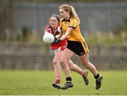12 March 2016; Aine O'Brien, Scoil Phobail Sliabh Luachra, Rathmore, Kerry, in action against Ciara Healy, Mercy S.S. Ballymahon, Longford. Lidl All Ireland Junior C Post Primary Schools Championship Final 2016, Mercy S.S. Ballymahon, Longford v Scoil Phobail Sliabh Luachra, Rathmore, Kerry. MacDonagh Park, Nenagh, Tipperary. Picture credit: Matt Browne / SPORTSFILE