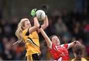 12 March 2016; Brid Ryan, Scoil Phobail Sliabh Luachra, Rathmore, Kerry, in action against Sinead O'Neill, Mercy S.S. Ballymahon, Longford. Lidl All Ireland Junior C Post Primary Schools Championship Final 2016, Mercy S.S. Ballymahon, Longford v Scoil Phobail Sliabh Luachra, Rathmore, Kerry. MacDonagh Park, Nenagh, Tipperary. Picture credit: Matt Browne / SPORTSFILE