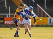 28 February 2010; Eoin Costelloe, Laois, in action against Patrick Donnellan, Clare. Allianz GAA Hurling National League Division 2 Round 2, Laois v Clare, O'Moore Park, Portlaoise, Co. Laois. Picture credit: Pat Murphy / SPORTSFILE