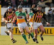 28 February 2010; Conor Mahon, Offaly, in action against Willie O'Dwyer, left, and Jackie Tyrrell, Kilkenny. Allianz GAA Hurling National League Division 1 Round 2, Kilkenny v Offaly, Nowlan Park, Kilkenny. Picture credit: Ray McManus / SPORTSFILE
