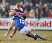 28 February 2010; Garrett O Suilleabhain, Clongowes Wood College, is tackled by Marrice Walsh, St. Mary's College. Leinster Schools Senior Cup Semi-Final, Clongowes Wood College SJ v St. Mary's College, Donnybrook Stadium, Dublin. Picture credit: Brendan Moran / SPORTSFILE