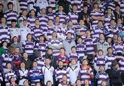28 February 2010; Supporters of Clongowes Wood College look up to watch the flight of the ball during the game. Leinster Schools Senior Cup Semi-Final, Clongowes Wood College SJ v St. Mary's College, Donnybrook Stadium, Dublin. Picture credit: Brendan Moran / SPORTSFILE