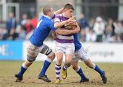 28 February 2010; Nick McCarthy, Clongowes Wood College, is tackled by Jerry Sexton, left, and Maurice Walsh, St. Mary's College. Leinster Schools Senior Cup Semi-Final, Clongowes Wood College SJ v St. Mary's College, Donnybrook Stadium, Dublin. Picture credit: Brendan Moran / SPORTSFILE