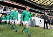 27 February 2010; Ireland captain Brian O'Driscoll, followed by vice-captain Paul O'Connell, leads his side out before the game. RBS Six Nations Rugby Championship, England v Ireland, Twickenham Stadium, Twickenham, London, England. Picture credit: Brendan Moran / SPORTSFILE