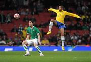 2 March 2010; Stephen Kelly, Republic of Ireland, in action against Robinho, Brazil. International Friendly, Republic of Ireland v Brazil, Emirates Stadium, London, England. Picture credit: Stephen McCarthy / SPORTSFILE