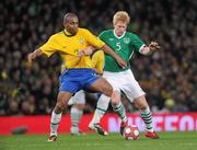 2 March 2010; Paul McShane, Republic of Ireland, in action against Maicon, Brazil. International Friendly, Republic of Ireland v Brazil, Emirates Stadium, London, England. Picture credit: Stephen McCarthy / SPORTSFILE