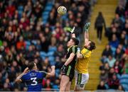 13 March 2016; Kerry goalkeeper Brendan Kealy, supported by his full back Mark Griffin, left, comes under pressure from Mayo's Diarmuid O'Connor. Allianz Football League, Division 1, Round 5, Mayo v Kerry. Elverys MacHale Park, Castlebar, Co. Mayo. Picture credit: Ray McManus / SPORTSFILE