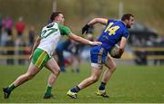 13 March 2016; Senan Kildride, Roscommon, in action against Eamonn Doherty, Donegal. Allianz Football League, Division 1, Round 5, Donegal v Roscommon. O'Donnell Park, Letterkenny, Co. Donegal. Picture credit: Oliver McVeigh / SPORTSFILE