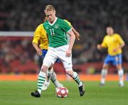 2 March 2010; Damien Duff, Republic of Ireland, who celebrated his 31st birthday today, in action against Brazil. International Friendly, Republic of Ireland v Brazil, Emirates Stadium, London, England. Picture credit: David Maher / SPORTSFILE