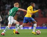2 March 2010; Robinho, Brazil, in action against Paul McShane, Republic of Ireland. International Friendly, Republic of Ireland v Brazil, Emirates Stadium, London, England. Picture credit: Stephen McCarthy / SPORTSFILE