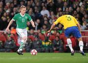 2 March 2010; Damien Duff, Republic of Ireland, in action against Lucio, Brazil. International Friendly, Republic of Ireland v Brazil, Emirates Stadium, London, England. Picture credit: Stephen McCarthy / SPORTSFILE