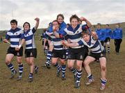 3 March 2010; Rockwell players celebrate after the game. Avonmore Munster Rugby Schools Senior Cup Semi-Final, Rockwell v Castletroy College, Clanwilliam Park, Tipperary Town, Tipperary. Picture credit: Diarmuid Greene / SPORTSFILE