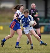 12 March 2016; Aoife D'Arcy, St Patrick's College, in action against Leann Walsh, Mary Immaculate College Limerick. Giles Cup Final 2016 - St Patrick's College, Drumcondra v Mary Immaculate College, Limerick. John Mitchels GAA Club, Tralee, Co. Kerry. Picture credit: Brendan Moran / SPORTSFILE
