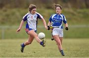12 March 2016; Aoife Nic an Bhaird, Mary Immaculate College Limerick, in action against Ailbhe Boyle, St Patrick's College. Giles Cup Final 2016 - St Patrick's College, Drumcondra v Mary Immaculate College, Limerick. John Mitchels GAA Club, Tralee, Co. Kerry. Picture credit: Brendan Moran / SPORTSFILE
