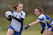 12 March 2016; Aileen Buckley, Mary Immaculate College Limerick, in action against Shauna Ennis, St Patrick's College. Giles Cup Final 2016 - St Patrick's College, Drumcondra v Mary Immaculate College, Limerick. John Mitchels GAA Club, Tralee, Co. Kerry. Picture credit: Brendan Moran / SPORTSFILE
