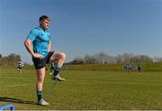 14 March 2016; Munster's Rory Scannell stretches before squad training. Munster Rugby Squad Training and Press Conference. University of Limerick, Limerick.  Picture credit: Diarmuid Greene / SPORTSFILE