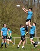 14 March 2016; Munster's Jordan Coghlan, lifted by team-mate James Cronin and Sean McCarthy, takes possession in a lineout during squad training. Munster Rugby Squad Training and Press Conference. University of Limerick, Limerick. Picture credit: Diarmuid Greene / SPORTSFILE