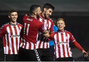 14 March 2016; Aaron Barry, Derry City, celebrates after scoring his side's first goal with Rory Patterson, 11. SSE Airtricity League Premier Division, Bray Wanderers v Derry City, Carlisle Grounds, Bray, Co. Wicklow. Picture credit: David Fitzgerald / SPORTSFILE