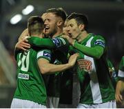 14 March 2016; Steven Beattie, left, Cork City, celebrates with team-mates Kevin O'Conor, centre, and John Dunleavy after scoring his side's fourth goal. SSE Airtricity League Premier Division, Cork City v Longford Town, Turners Cross, Cork. Picture credit: Eóin Noonan / SPORTSFILE