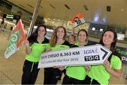 15 March 2016; Dublin players, from left, Sinead Goldrick, Sinead Finnegan, Noelle Healy and Niamh McEvoy get ready for the TG4 Ladies Football All Star team departure to San Diego. TG4 Ladies Gaelic Football Association All Star Tour to San Diego. Dublin Airport, Dublin. Picture credit: Brendan Moran / SPORTSFILE