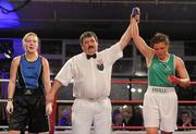5 March 2010; Sinead Kavanagh, Drimnagh, Ireland, is announced victorious against Tetyana Ivashenko, Ukraine, following their women's 75kg special bout. National Men's & Women's Elite National Championships 2010 Finals - Friday, National Stadium, Dublin. Picture credit: Stephen McCarthy / SPORTSFILE