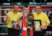 5 March 2010; Tyone McCullough, Illies Golden Gloves, celebrates his elite 57kg final victory over James Fryers. National Men's & Women's Elite National Championships 2010 Finals - Friday, National Stadium, Dublin. Picture credit: Stephen McMahon / SPORTSFILE
